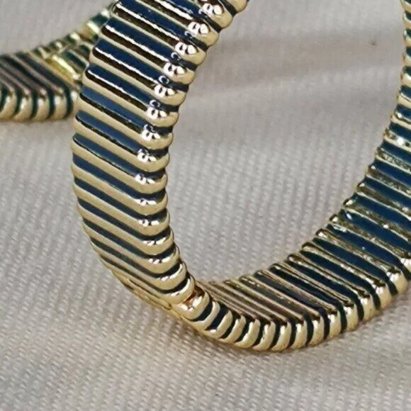 Gorjana Hoop Earrings Catalina Enamel 18k Gold Plated Navy Striped - Picture 13 of 13